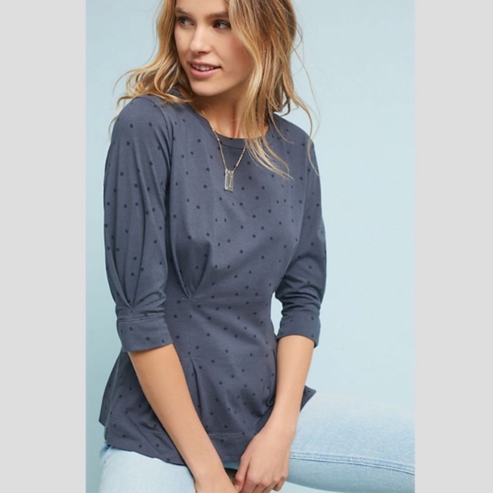 Anthropology t.la Grey Polka Dot Cinched Top